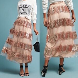 🆕 Anthropologie Eva Franco Blush Rose Sequin Tulle Maxi Skirt